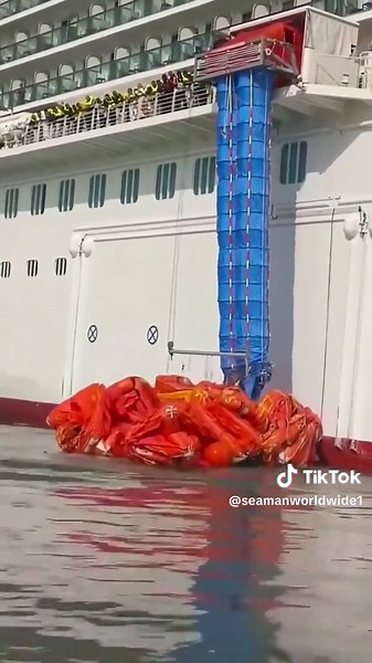 Test of a Marine Evacuation System (MES) is a safety device on ships, particularly passenger vessels and oil rigs, designed for the rapid and efficient evacuation of a large number of people during emergencies. It utilizes inflatable slides or chutes to quickly transfer individuals from the ship to waiting life rafts. #seafarerslife #Seafarer #Mariners #seaman #sailor ⛴️