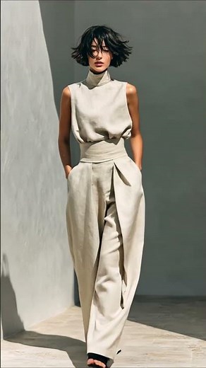 Women's Minimalist Cotton And Linen Blend Sleeveless Blouse And Wide-leg Pants Set #modesees #ootd