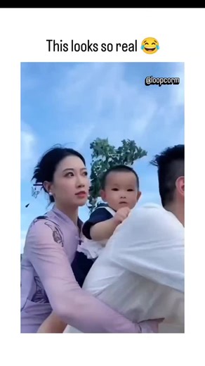 loopcorm on Instagram: "This Instagram reel features a 11-second Al-generated video of an Asian family-mother in traditional attire holding a baby, father carrying a toddler-strolling happily in a park, with exaggerated smiles and fluid motion that mimic reality but reveal uncanny distortions upon close inspection. Shared by @tradingMaxiSL , a knowledge-focused creator typically covering trading insights, it diverges into humour, amassing 195,000 views and 1,300 likes in under a day, with replie