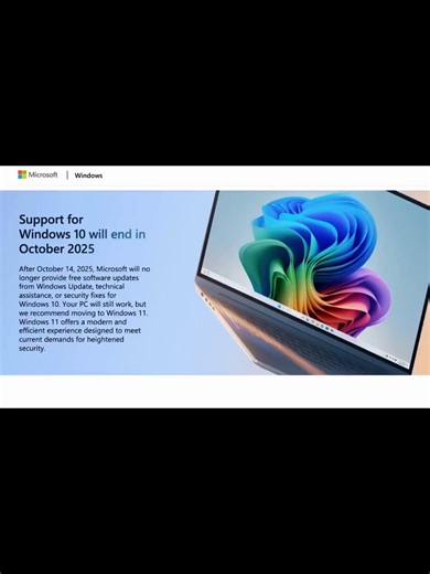 Microsoft Ends Windows 10 Support 🛑 After a decade of updates, Microsoft is officially ending support for Windows 10 on October 14, 2025. #Windows10EOL #MicrosoftEndOfSupport #Windows11Upgrade #TechNews #OSUpdate #ComputerTips #SecurityUpdates