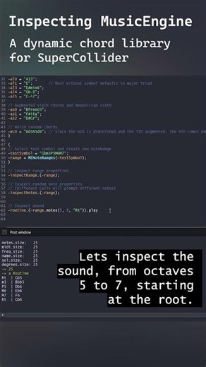 Inspecting MusicEngine. A dynamic chord library for #supercollider