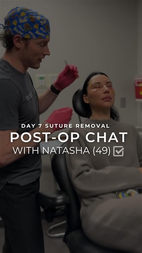 Cameron Chesnut MD | Facial Plastic Surgeon on Instagram: "This is something you rarely get to see…👀 This is what suture removal looks like - 1 week after my EnigmaLift®️ for our beautiful 49 year old Natasha from Texas! I’m really grateful for Natasha, as this is obviously a vulnerable time to be sharing. She is going home today, looking great and ready to travel✈️ Suture removal is this simple, one continuous suture to remove. We removed a significant amount of filler (which leads to more swe
