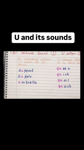 Archita | phonics and grammar coach on Instagram: "U and its sounds The letter “U”! It’s a fascinating vowel because it can make quite a few different sounds. Let’s explore them: * The Short “U” Sound: This is probably the most common sound, like in the words “up,” “under,” “us,” “utter,” and “umbrella.” It’s a quick, unstressed sound. * The Long “U” Sound (pronounced /juː/): This sound is the same as saying the letter “U” itself. You hear it in words like “use,” “unit,” “uniform,” “usual,” and 