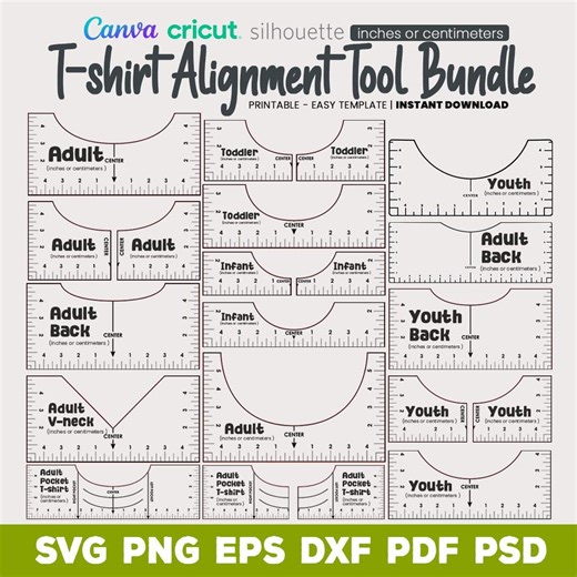 Tshirt Placement Template, T-shirt Alignment, Printable Tshirt Placement, Tshirt Ruler Svg, Adult Toddler, Youth, Cricut, Silhouette - Etsy