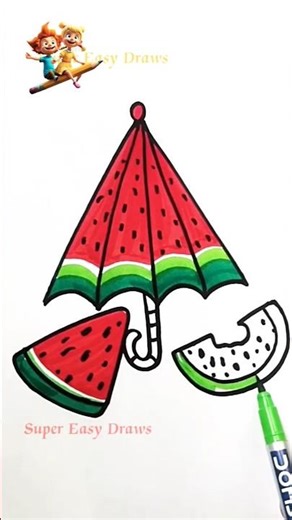 Watermelon Umbrella Drawing 🍉☂️✨
