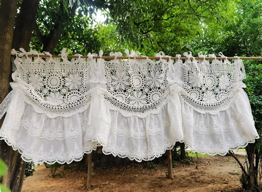 Victorian Crochet Lace Curtain Valance, French Country Tie-up Shade - Etsy