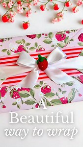 Sometimes you want to use two patterns together because you love how they work together. This is an easy way to use your paper scraps for the bands. Wouldn’t this be cute for Valentine’s Day?! #giftwrapping #valentinesgift #strawberryideas | Avenue Wrapping