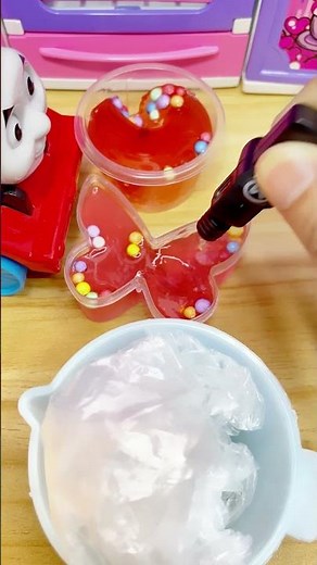 Satisfying ASMR – Red Clear Slime in Round & Butterfly Container | ASMR Video