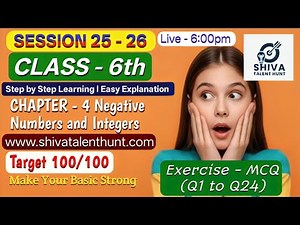 👉 🔴 LIVE | Class 6 Math Negative Numbers & Integers | MCQ (Q1–Q24) Smart Tricks | NCERT + RD Sharma.
