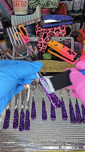 Let me show you how to seal glitter silverware! 💕🥰✨️ #crafting #glitter #partydecor #partydecorations #silverware #craftideas #diycrafts | Maegen's Glitz and Glam