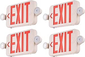VEVOR LED Exit Sign with Emergency Lights, Two LED Adjustable Heads Emergency Exit Light with Battery Backup, Combo Red Letter Fire Exit Lighting, Commercial Exit Signs, 4 Pack