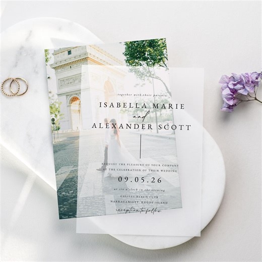 Vellum Overlay Wedding Invitation Template, Minimalist Modern Calligraphy Invite, Isabella - Etsy