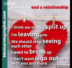 Ending a relationship can be hard, can’t it? Well, make it a little easier on yourself by studying these useful phrases you can use to break up with someone. #breakup #heartbreak #relationship #sad #english #listening #vocabulary #vocab #bbclearningenglish | BBC Learning English