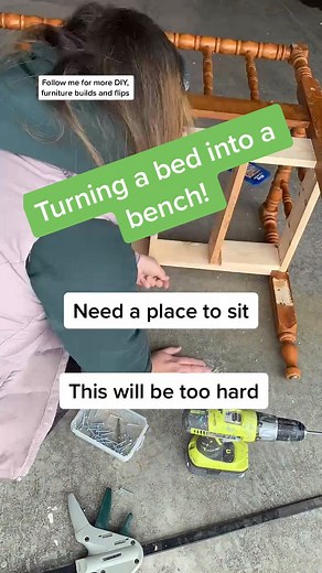 Spindle bed turned bench! #diy #furnitureflip #furnitureflipper #thriftflip #thriftmakeover #trashtotreasure #modernfarmhousedecor #farmhousebench