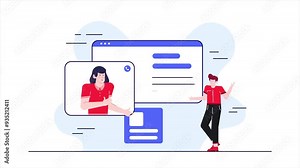 people engaging in video call with screen displaying text and graphics illustration business animated video