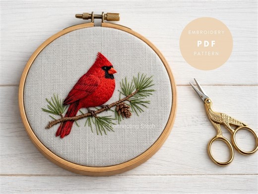 Cardinal Bird Hand Embroidery Pattern PDF | Winter Bird Embroidery Design | Nature Embroidery Hoop Art - Etsy