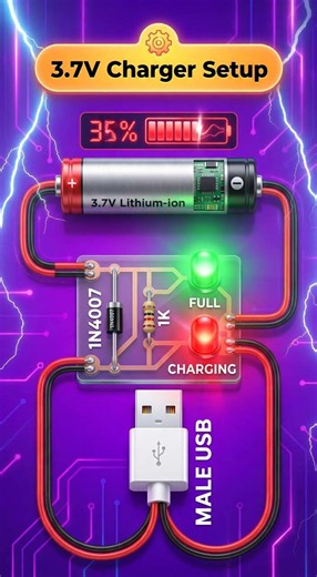 3.7V Charger Setup with Male USB | DIY Lithium Battery Charging Circuit | USB Battery Charger