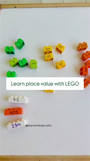 Building place value one brick at a time! Follow @learnwithkidscrafts for more easy ideas 🧱✨ Use LEGO blocks to visualize hundreds, tens, and ones in a fun, hands-on way. Perfect for little learners to grasp number concepts easily! If the marker wipes off easily, you can put masking tape on the block and write with sharpie. 📊 Stack the numbers 🎲 Play and learn ✏️ Try it with different numbers! @lego Tag a teacher or homeschool parent who’d love this idea! #placevalue #handsonmath #learningthr