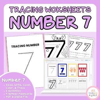 Number 7 Recognition & Tracing Worksheet | Read, Write, Count, Color, & Trace
