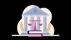 Download Law court building with scales of justice and books animation for free