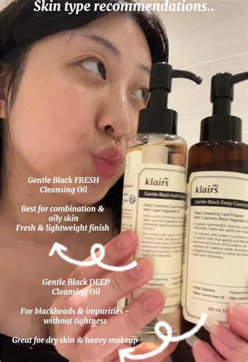 📢 Dear, Klairs Gentle Black Cleansing Oils Award-winning 🏆 | 85% plant-derived ingredients 🌿 Which cleansing oil would you use? Choosing the right cleansing oil matters 🖤 - Deep Cleansing Oil – Targets blackheads & heavy makeup with nourishing Black Complex. - Fresh Cleansing Oil – 6 essential ingredients for gentle daily cleansing, perfect for combo-oily skin. Available to purchase on Amazon! Thank you for introducing me @Klairs @Klairs Global Official 🖤 What’s your skin type and which wou