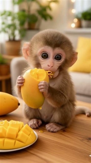 cute monkey mango eating #cute #beautiful #monkey #baby #shorts