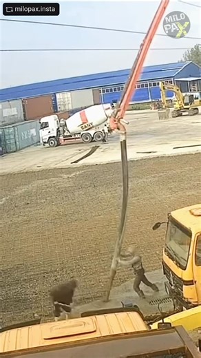 How Did This Worker Survive a Deadly Electric Shock? 😱⚡ A construction worker came dangerously close to death after a concrete pump’s boom touched a high-voltage power line. ⚡ The wet ground amplified the current, turning the entire area into a live hazard. In seconds, electricity surged through the equipment — but just as disaster struck, the pipe shifted away, cutting the current. His coworkers acted fast, dragging him from the wet cement and saving his life. This terrifying moment shows how 