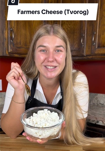 Homemade Russian Farmer’s Cheese 🇷🇺🧀 This is how I make homemade farmer’s cheese (творог) with my secret ingredient. And it’s so much easier than you might think! Ingredients: • 4 liters (about 1 gallon   200 ml) 1% milk • 12 g food-grade calcium chloride • A little water to dissolve the calcium chloride How I make it: Slowly heat the milk over low-medium heat until it reaches 165°F (74°C). Dissolve the calcium chloride in a small amount of water, add it to the milk, and gently stir. The milk