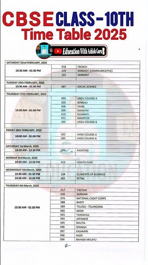 Class 10th CBSE Board Time Table 2025 | Exam Dates & Important Updates"