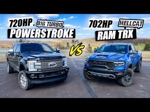 720hp 6.7 Powerstroke vs 700hp RAM TRX HELLCAT - CARNAGE BATTLE