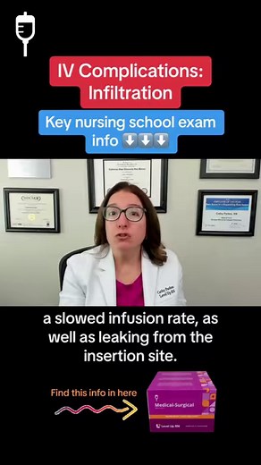 Cathy shares information about infiltration, a common IV complication. She discusses the symptoms and treatment of infiltration. #infiltration #IVComplications NCLEX #MedSurg #HESI #Kaplan #ATI #NursingSchool #NursingStudent⁠ #Nurse #RN #PN #Education #LPN #NurseEducator | Level Up RN