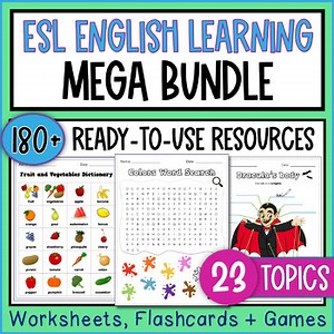 ESL Mega Beginner Bundle – 23 Topics: Worksheets, Games, Flashcards & Activities
