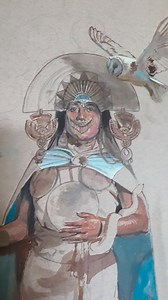 Today’s progress painting the Mama Quilla, the Andean moon goddess. | Mi Corazón Mexica