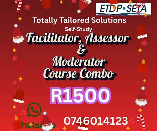 Back by popular demand! Christmas DEALS END AT MIDNIGHT 25th December 2025. Click on the link to join our page for regular updates. https://www.facebook.com/share/1CAgfVz2tf/ We offer the following Seta accredited courses:🌺 Safety courses are accredited with Saiosh. Facilitator course - R800 Assessor course - R800 Moderator course - R800 SDF course - R1500 Facilitator & Assessor course combo - R1400 Assessor & Moderator course combo - R1400 Facilitator & Moderator course combo - R1400 Facilitat