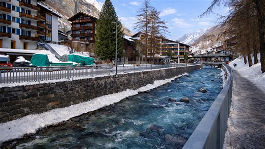 Zermatt Switzerland winter walk in the Swiss Alps (4K)