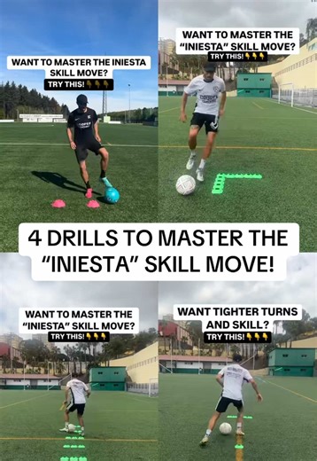 4 Drills To Master The “Iniesta” Skill Move 🔥 The Iniesta is deadly because it’s simple, quick, and impossible to read when done right. It creates space in tight areas, lets you escape pressure, and keeps the ball protected while changing direction at speed. Perfect for midfielders, wingers, and anyone who wants to dominate 1v1s under pressure 👇 DRILL BREAKDOWN ⬇️ 1️⃣ Perfecting Iniesta 🎯 3 sets 🎯 1 minute per set 2️⃣ Directional Iniesta 🎯 3 sets 🎯 1 minute per set 3️⃣ Non-Stop Iniesta 🎯 