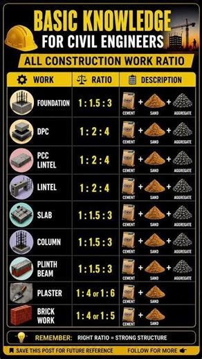 Basic knowledge of civil engineering || Construction work ratios ||