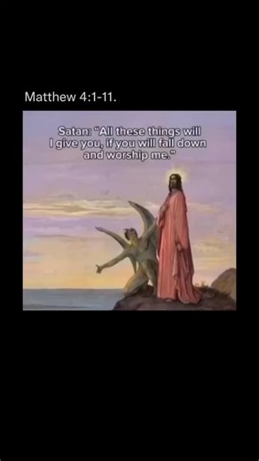 TheHolyBiblePage on Instagram: "Matthew 4:1–11 describes the temptation of Jesus in the wilderness immediately after his baptism. Led by the Spirit into the desert, Jesus fasts for forty days and nights, becoming hungry. The devil (or tempter) approaches him with three challenges: first, commanding Jesus to turn stones into bread to satisfy his hunger; second, urging him to throw himself from the pinnacle of the temple, quoting Scripture to suggest angels would save him; and third, offering all 
