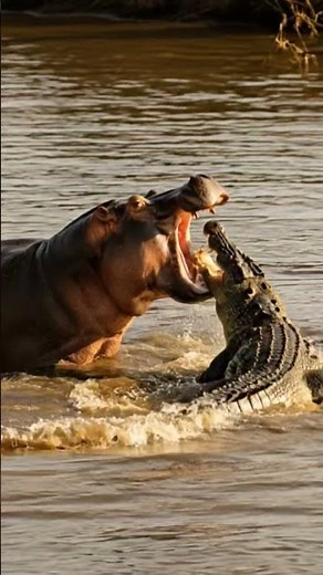 Hippo vs Crocodile | River Fight in the Wild 🦛🐊 #wildlife #hippopotamus #crocodile