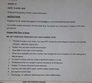 GRADE 12DATE: 14 APRIL 2025Writing and presenting a formal, r... | Filo