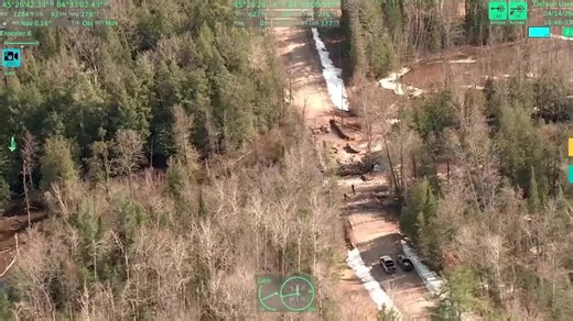 Aerial view of Cheboygan Dam and flooding in Northern Michigan