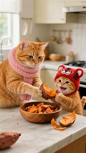 Wholesome Cat Kitchen | Two Orange Cats Make Sweet Potato Balls From Scratch 🍂🐱(A Cozy Autumn Story) #catlovers #cat #cartoon #funny #kittens | AI Palette-Cute Creatures