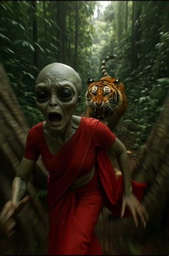 A scene of a tiger🐅 attacking an alien👽 #tiger #forest #nature #alien #animals