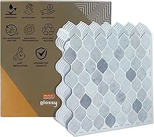6-Sheets Peel and Stick Tile Backsplash for Kitchen Wall 12" x 12" Sticks on Backsplash Tiles for Kitchen Bathroom Water Resistant Gray Leaf Stone