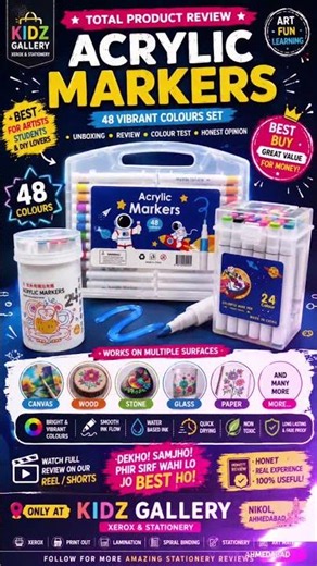 24/48 Colors Acrylic Markers Review 🎨 | Best Paint Markers for Canvas, Wood, Stone & DIY Art #shorts