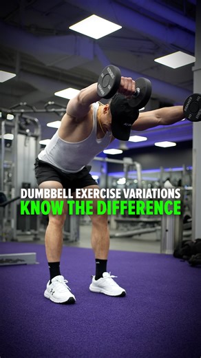 Bent Over Dumbbell Exercise Variations (KNOW THE DIFFERENCE!) If you perform two arm dumbbell rows with your elbows tucked, you'll mainly work the lats and lower traps. If you perform wide dumbbell rows with elbows flared out, you'll target the traps and rear delts. If you raise your arms out to the sides with a pronated grip, you'll emphasize the rear delts. If you raise the dumbbells out in front (also with a pronated grip), you'll primarily work the front and side delts. Size & Shred Training