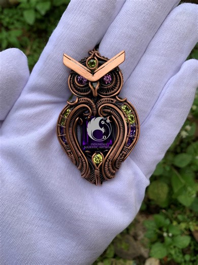 Wire Wrapped Owl Pendant, Amethyst Gemstone, Oxidized Copper, Gothic Fantasy Jewelry - Etsy