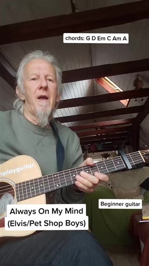 Always On My Mind for guitar beginners with easy chords. #alwaysonmymind #elvis #beginnerguitar #fy #fyp #guitarlesson #easyguitar #chords