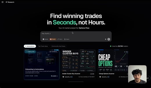 Xynth can now scan the stock market for you 24/7 !Simply describe what you want monitored in plain English.Under the hood, we wire Claude Opus 4.7 + Python to 3,000+ live market endpoints to build your custom alert.The workflow lives in the cloud, hunting your setup the moment it hits.As part of this launch, we're giving free access to the top 5 most profitable alerts built so far.RT + comment "Xynth" below to get access ↓