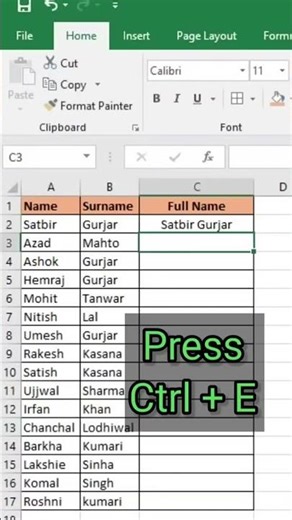 Flash Fill Full Name Excel tips & Tricks from @Advancement